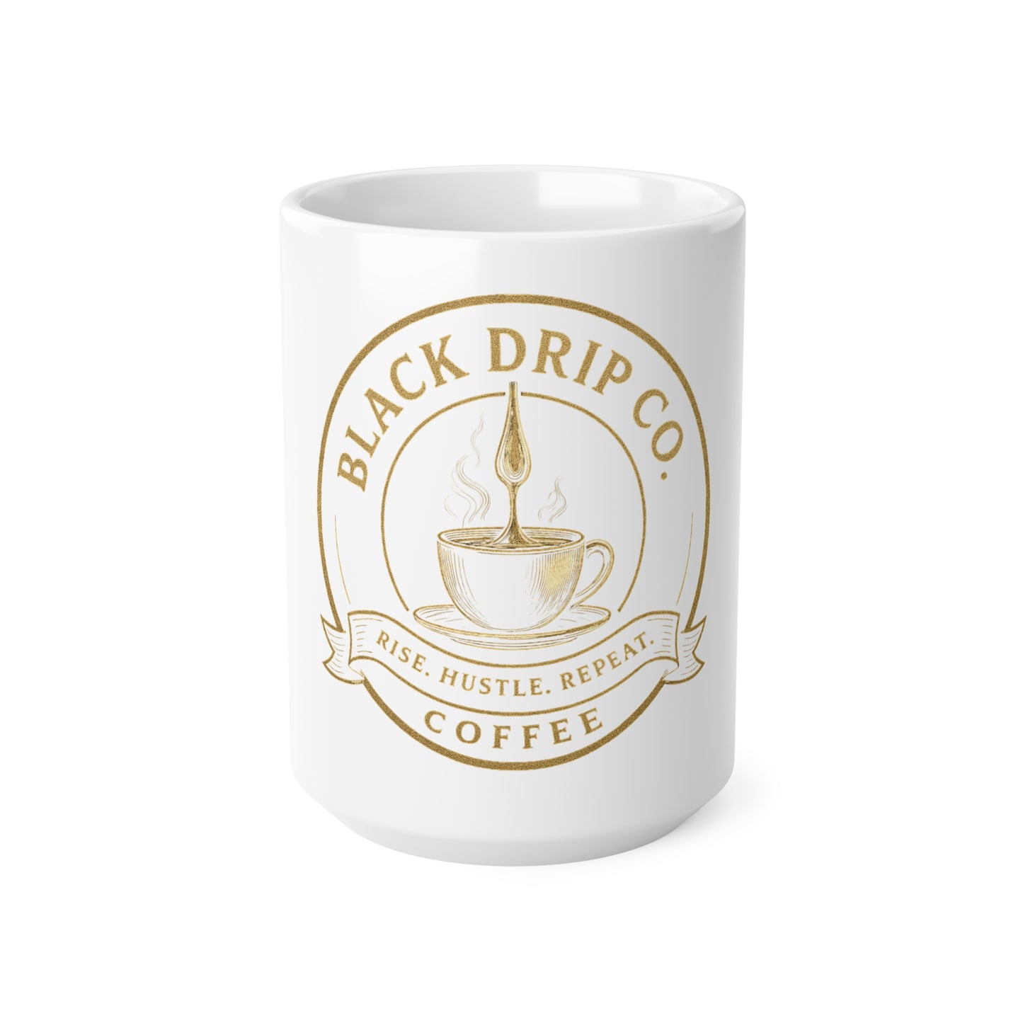 Coffee Mug with Inspirational Quote | Black Drip Co. | Gift for Coffee Lovers, Home Office Decor, Rise Hustle Repeat, Motivational Cup