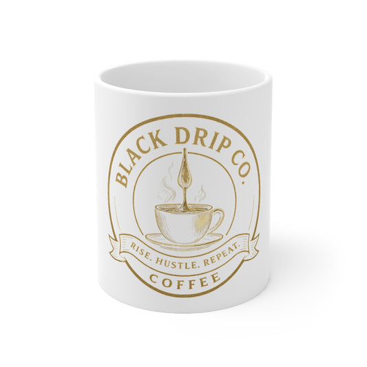 Coffee Mug with Inspirational Quote | Black Drip Co. | Gift for Coffee Lovers, Home Office Decor, Rise Hustle Repeat, Motivational Cup